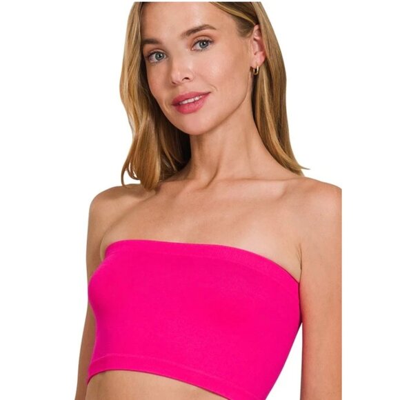 Hot Fuchsia Pink Bandeau Strapless Tube Top – Trendy & Comfortable - Picture 2 of 3